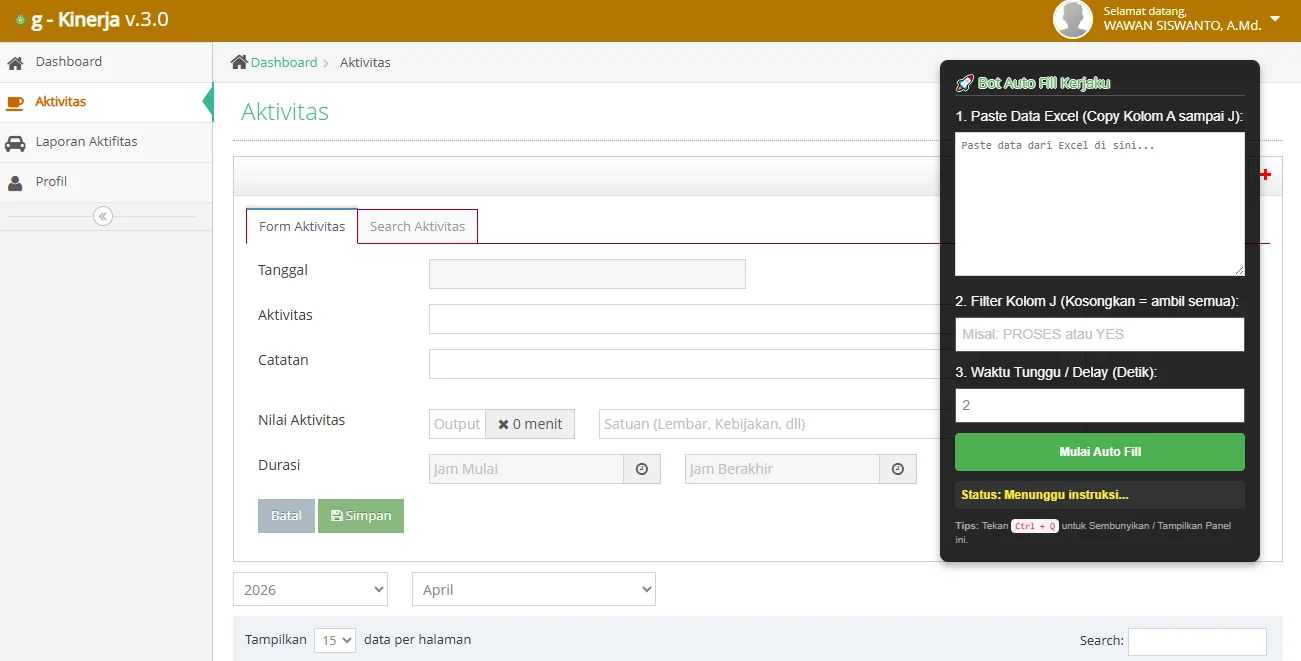 Auto Fill Kerjaku (AI Gemini Extension)